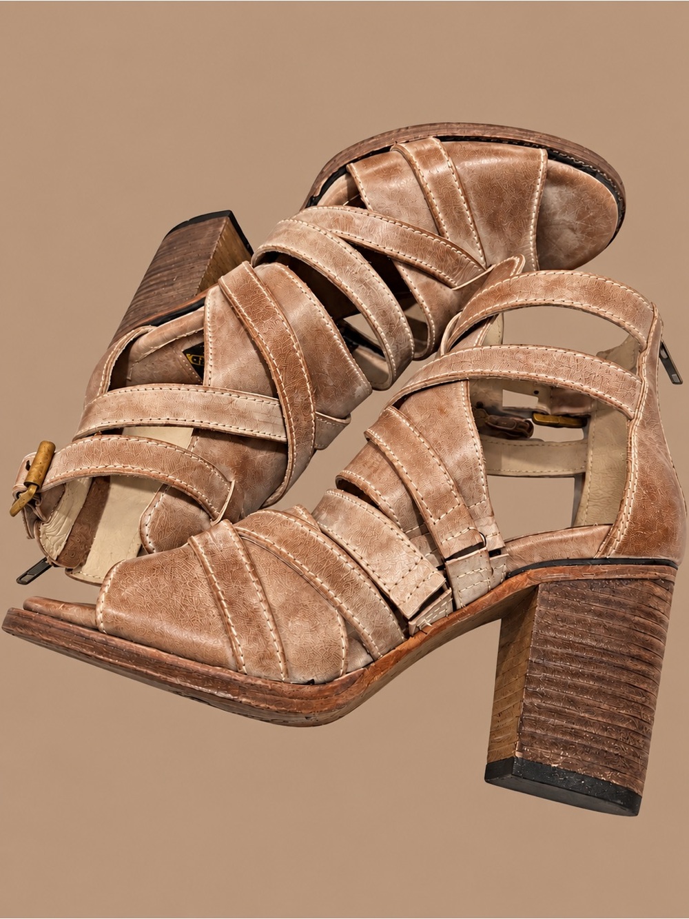 Freebird by Steven Claw Leather Heeled Sandals Tan Size 10 Brand New